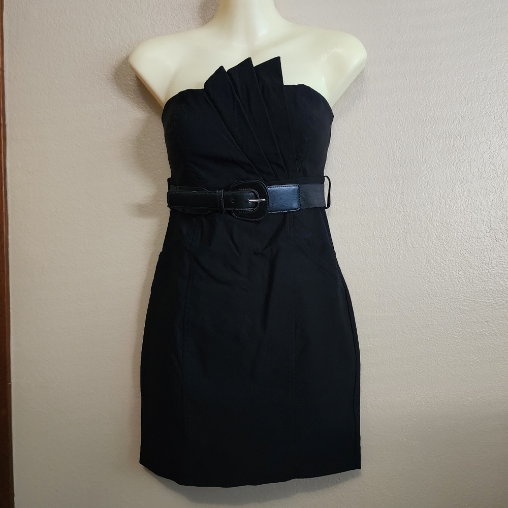 Black Strapless Fan Dress w/ Belt